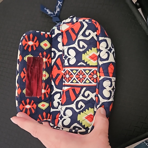 Vera Bradley makeup bag. Navy blue, white, orange and line green. Pre loved - Picture 2 of 8